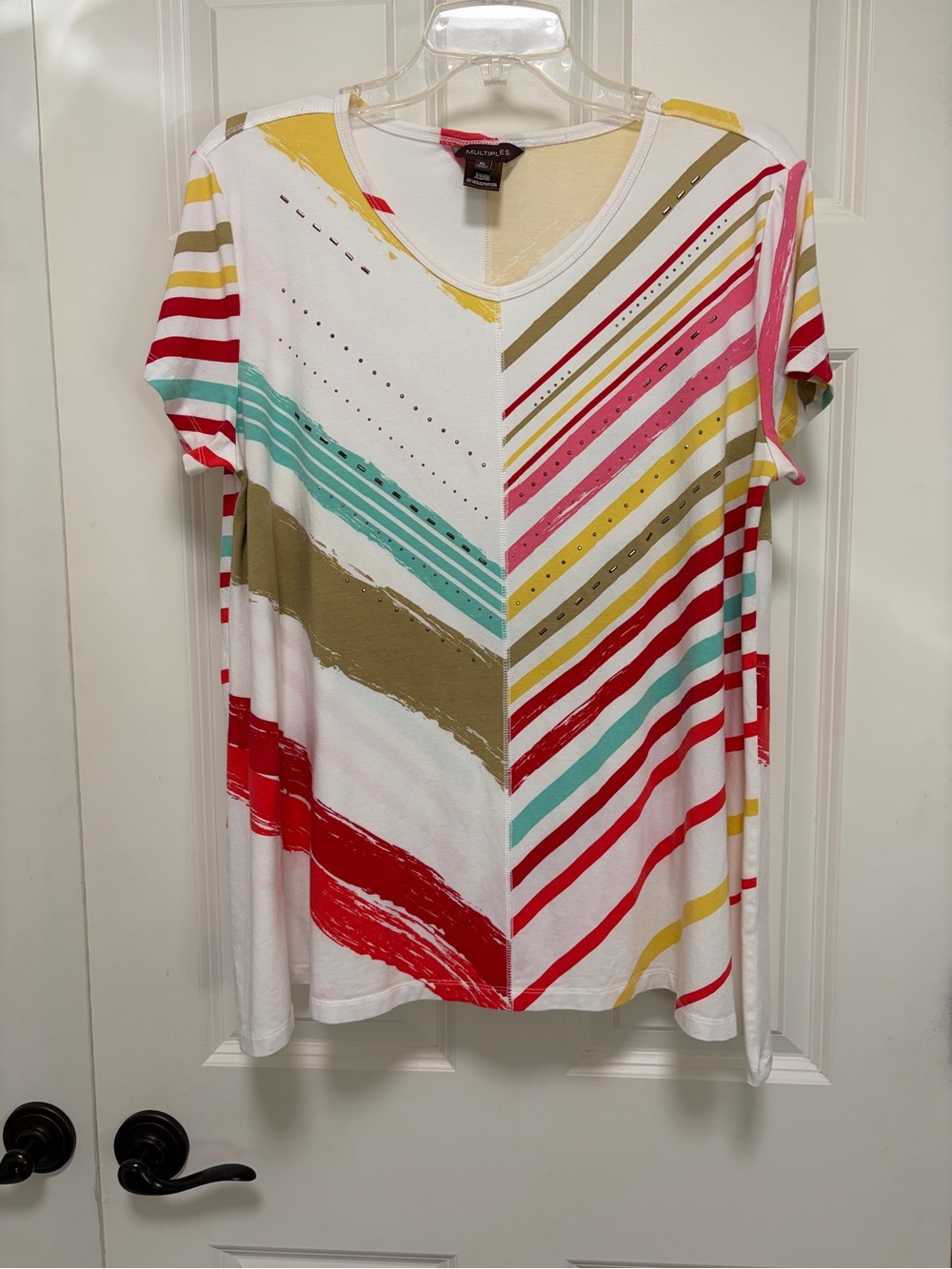 White Multi-Stripe Short Sleeve fun top!
